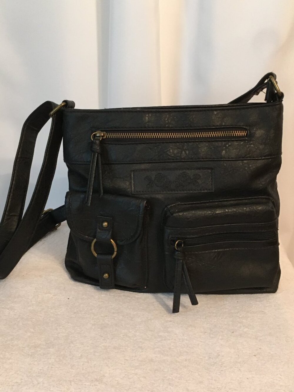 Black Faux Leather Adjustable Strap Handbag